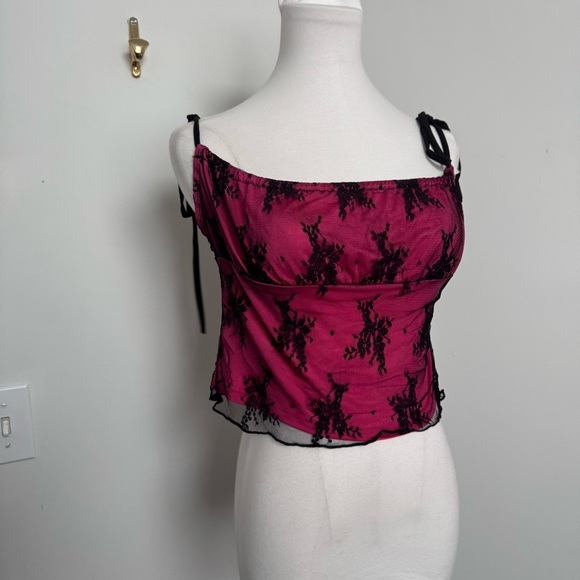 Kolly mesh Black and Pink Lace Women's Top punk princess whimsigoth M - Picture 3 of 5